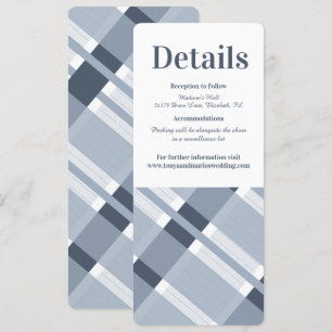 Blaue Navy-Karo-Moderne Hochzeitsdetails Einladung