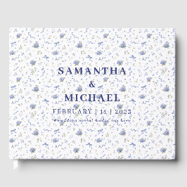 Blaue Navy-Minimal-Blumenmuster-Hochzeit Gästebuch