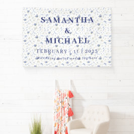 Blaue Navy Minimalistische Blumen Hochzeit Banner