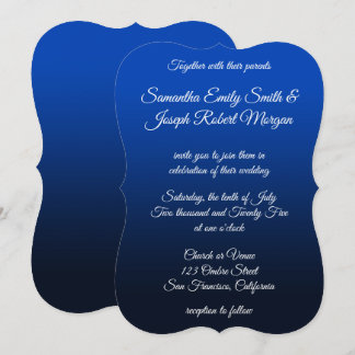 Blaue Navy Ombre-Elegant Kalligrafie-Hochzeit Einladung
