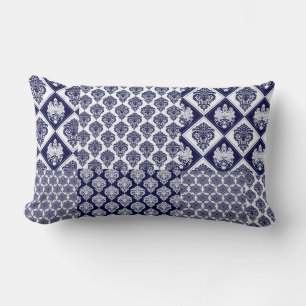 Blaue Navy-Patchwork-Damaskus-Wendekissen Lendenkissen