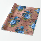 Blaue Navy Rose Holz Rustikales Brautparty Geschenkpapier (Ungerollt)