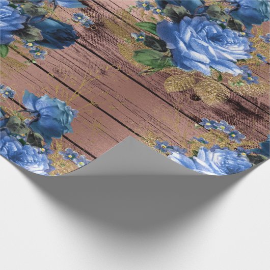 Blaue Navy Rose Holz Rustikales Brautparty Geschenkpapier (Ecke)