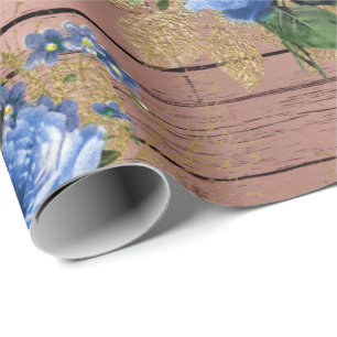 Blaue Navy Rose Holz Rustikales Brautparty Geschenkpapier