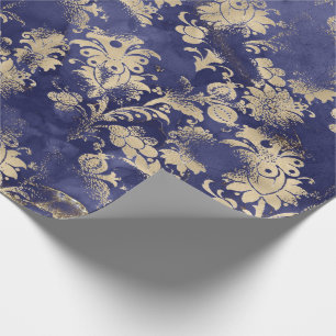 Blaue Navy Sepia Gold Blumen Graphit Grungy Shabby Geschenkpapier