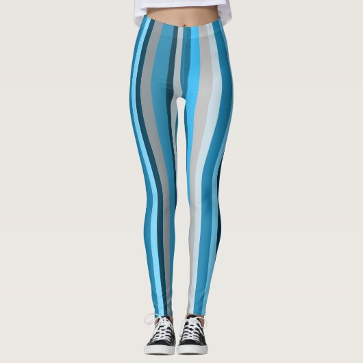 Blaue Navy Tan Vertikal gestreift Leggings (Vorderseite)