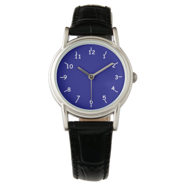 Blaue Navy-Uhr mit klassischer schwarzer Lederband Armbanduhr (Vorderseite)
