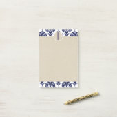 Blaue Navy Weiße Glam Damast Kraft Monogramm Initi Post-it Klebezettel (Auf Schreibtisch)