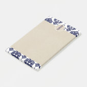 Blaue Navy Weiße Glam Damast Kraft Monogramm Initi Post-it Klebezettel (angewinkelt)