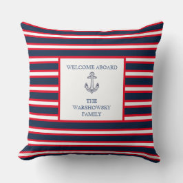 Blaue Navy White Nautical Monogram Strip Kissen