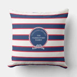 Blaue Navy White Nautical Monogram Strip Kissen