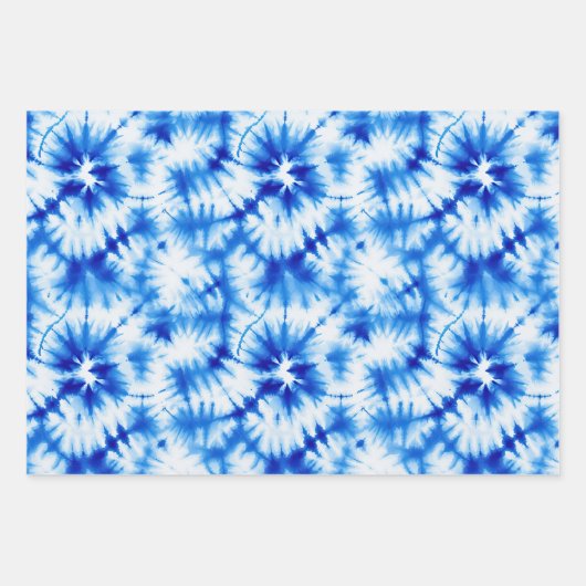 Blaue Navy White Strip Gefärbte Krawatte Geschenkpapier Set (Vorderseite 3)