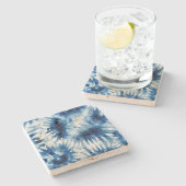 Blaue Navy White Strip Gefärbte Krawatte Steinuntersetzer (Seitenansicht)