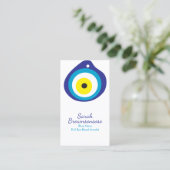 Blaue Navy Yellow Evil Eye Bead Amulett Visitenkarte (Stehend Vorderseite)