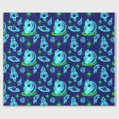 Blaue Nebel glühende Raumsonnenraketen Geschenkpapier (Flach)