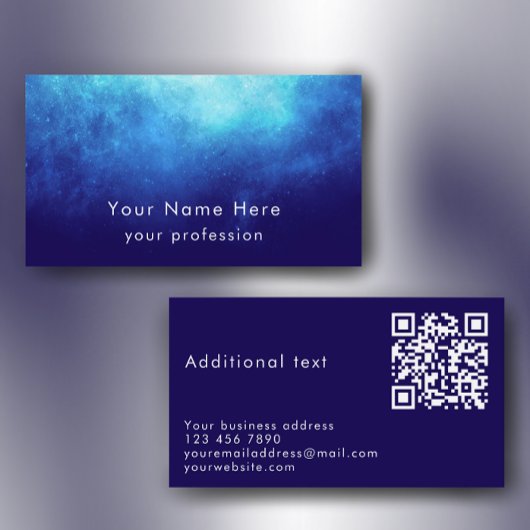Blaue Nebula Individueller Text Moderner QR-Code Visitenkarte