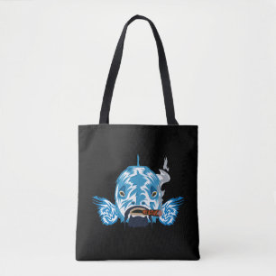 Blaue Neon-Cheshire-Katze schwarze Tote-Bag Trippy Tasche