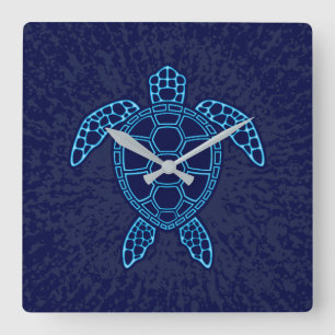 Blaue Neon-Lava-Meerschildkröte Symmetrisches Desi Quadratische Wanduhr