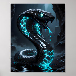 Blaue Neon-Schwarze Schlange Glühende Kobra Fantas Poster