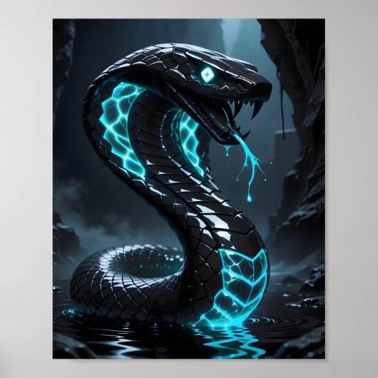 Blaue Neon-Schwarze Schlange Glühende Kobra Fantas Poster (Vorne)