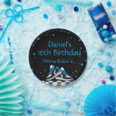 Blaue Neon-Sneaker-Geburtstag, Glitter Pappteller (Party)