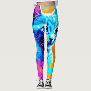 Blaue Neonkatze im Spritzer Leggings