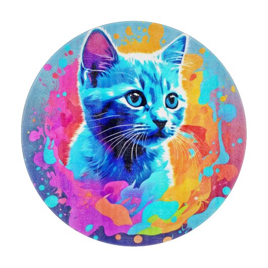 Blaue Neonkatze im Spritzer Schneidebrett (Vorderseite)