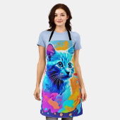 Blaue Neonkatze im Spritzer Schürze (Getragen)