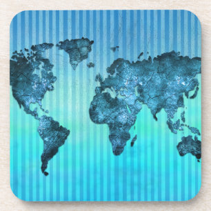 Blaue Neonstreifen der Weltkarte- Getränkeuntersetzer