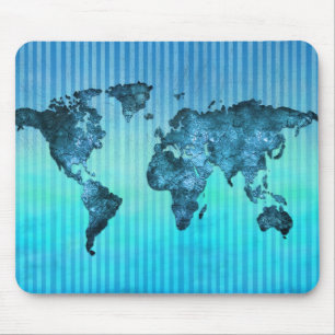 Blaue Neonstreifen der Weltkarte-  Mousepad