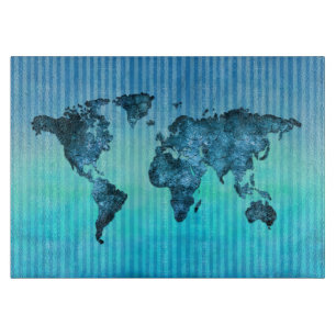 Blaue Neonstreifen der Weltkarte-  Schneidebrett