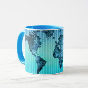 Blaue Neonstreifen der Weltkarte-  Tasse