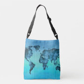 Blaue Neonstreifen der Weltkarte-| Tragetaschen Mit Langen Trägern (Rückseite)