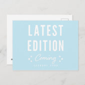 Blaue neueste Ausgabe kommende Schwangerschaft Ankündigungspostkarte (Vorne/Hinten)