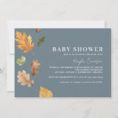 Blaue, neutrale Fallleaf, horizontale Babydusche Einladung (Vorderseite)