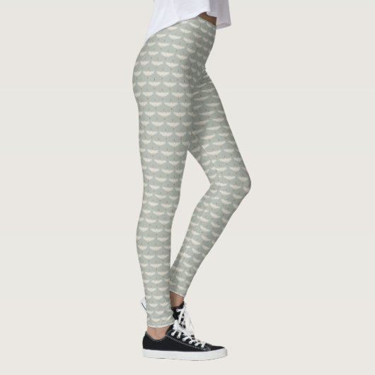 Blaue, neutrale Vogelkrane Art-Déco-Muster Leggings (Rechts)