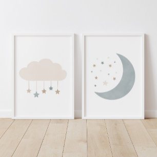 Blaue neutrale Wolke und Moon Boy-Kinderzimmer-Dek Bilderwand Sets
