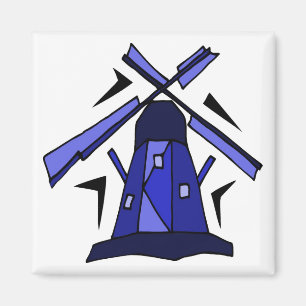 Blaue niederländische Windmühle Magnet