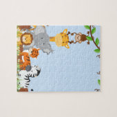 Blaue niedliche Dschungel-Baby-Tier-Puzzlespiele Puzzle (Horizontal)