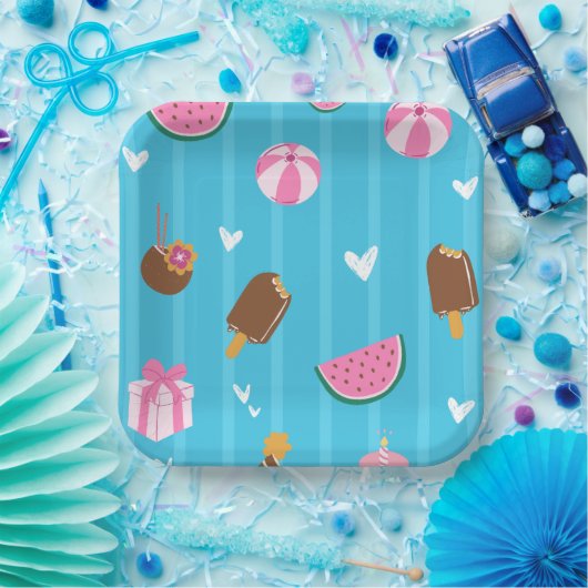 Blaue niedliche Illustrationsfolie Pappteller (Party)