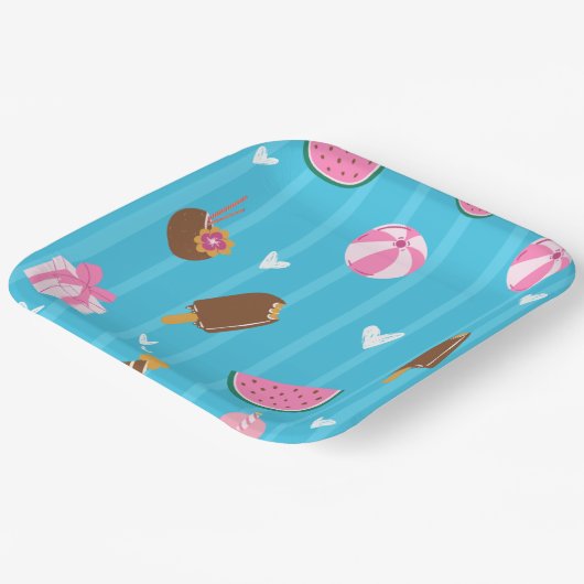 Blaue niedliche Illustrationsfolie Pappteller (Gewinkelt)