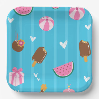 Blaue niedliche Illustrationsfolie Pappteller