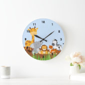 Blaue Niedliche Jungle-Baby-Mauer Große Wanduhr (Zuhause)