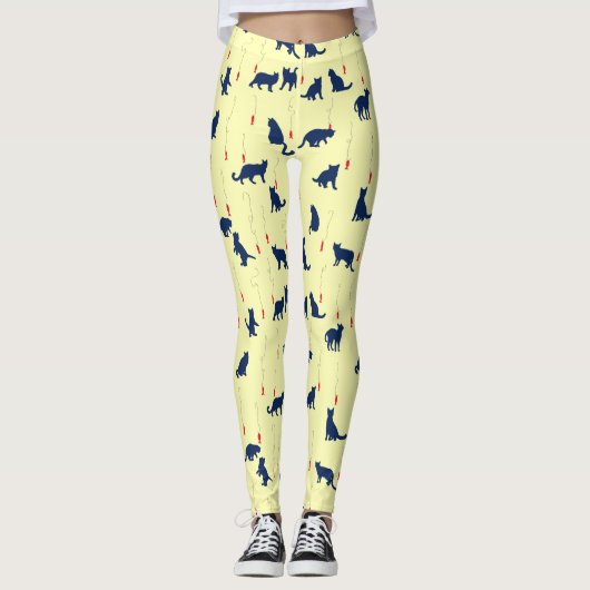 Blaue niedliche Kätzchen und Rotfische Leggings (Vorderseite)