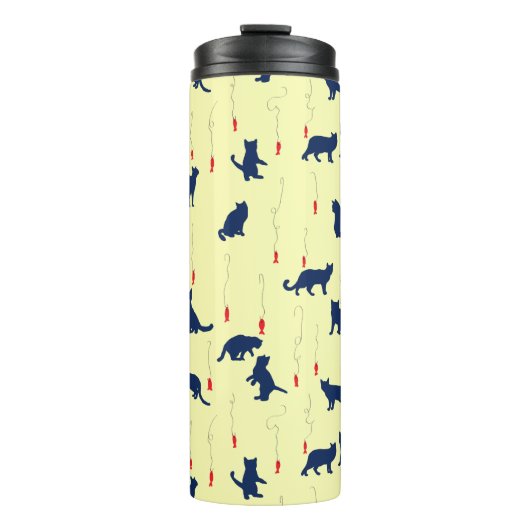 Blaue niedliche Kätzchen und Rotfische Thermosbecher (Vorderseite)