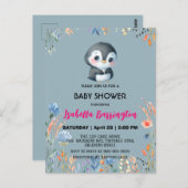 Blaue Niedliche Pinguine süße Blume Babydusche Kin Postkarte (Vorne/Hinten)