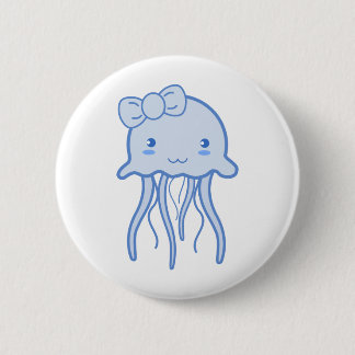 Blaue Niedliche Qualle Button