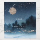 Blaue Night Landschaft Hochzeitweiliges Weinlabel  Weinetikett (Einzelnes Label)