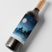 Blaue Night Landschaft Hochzeitweiliges Weinlabel Weinetikett