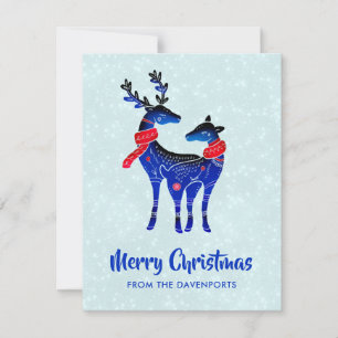 Blaue nordische Weihnachtsrentier-Paar Feiertagskarte